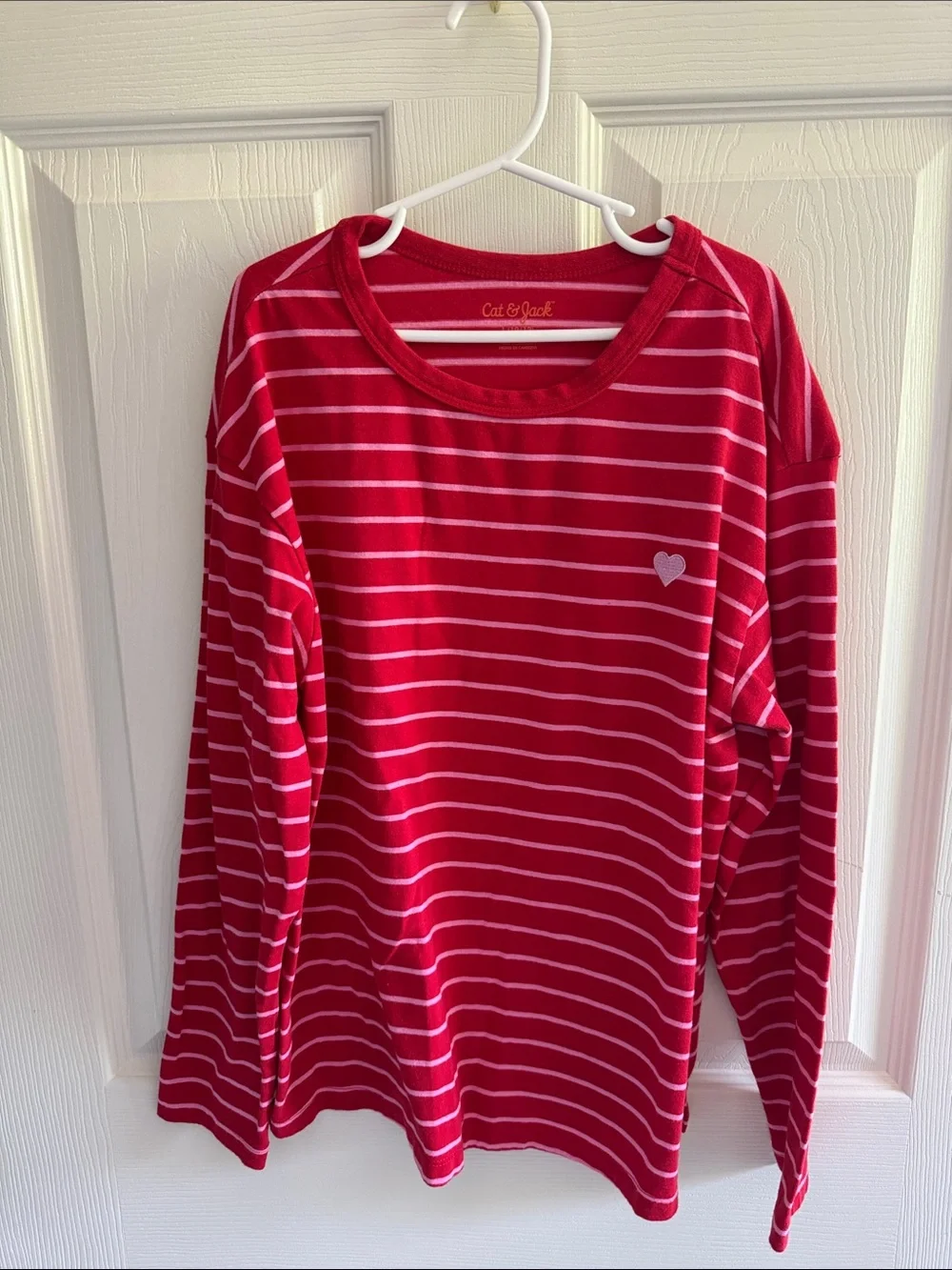 Cat & Jack Red and White Striped Heart Long Sleeve Tee